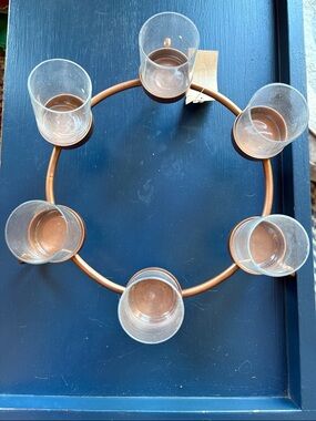 Smith & Hawken Copper Candle Holder with Glass Cups